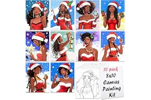 Nuberlic Christmas Pre Drawn Canvas Painting Kits for Sip and Paint Party Black Girls Hangout Yule Girls Paint and Sip Party Supplies Xmas Home Decorations Christmas Gifts 10Pcs 8x10 inch