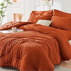HYMOKEGE Burnt Orange Twin Comforter Set Seersucker