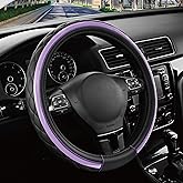 Road Comforts Leather Steering Wheel Cover – Black & Purple, Universal Fit 14.5-15 Inch, Microfiber Leather, Anti-Slip & Breathable Design for Men and Women