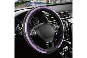 Road Comforts Leather Steering Wheel Cover – Black & Purple, Universal Fit 14.5-15 Inch, Microfiber Leather, Anti-Slip & Breathable Design for Men and Women