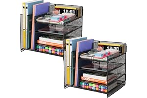 Gawerk 2 Pack Desk Organizer with File Holder, 4-Tier Desk Organizers and Accessories and 2-Section File Sorter Holder for Home,Office, School
