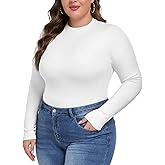 COOTRY Women's Plus Size Long Sleeve Shirts Crew Neck Slim Fitted Basic Tops Fall Clothes