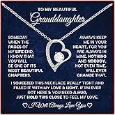 To My Beautiful Granddaughter Necklace - Heart Pendant Jewelry with Message Card - Gift for Christmas, Birthday, Graduation, or Special Occasions