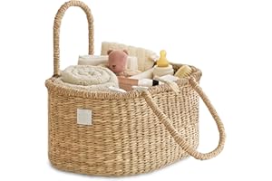 BEBE BASK Premium Baby Diaper Caddy Organizer - Artisan-Made Seagrass Basket With Cotton Divider - Award-Winning & Luxury Diaper Caddy Basket (ROSA)