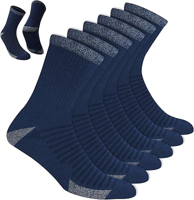 Chaussettes de sport mi-mollet en coton pour homme | Technologie DRI-WIK d’évacuation de l’humidité | Talon et pointe renforcés | Lot de 6 paires (43-46, Denim Bleu)