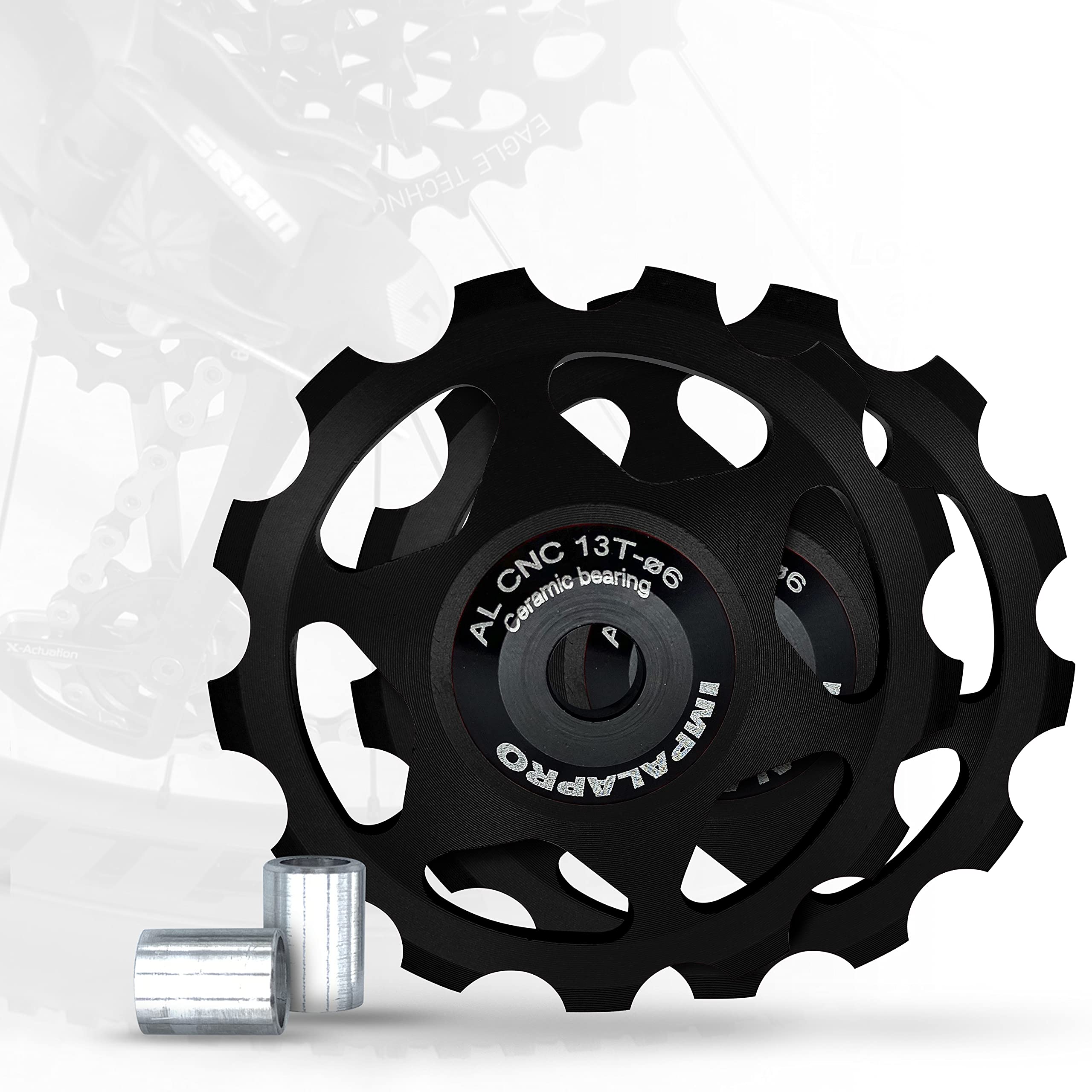 IMPALAPRO Bike Set of 2 13T Jockey Wheel - Pulley Wheel for Derailleurs for Bikes Ultralight and Durable with Ceramic Bearing for MTB or Road Bike - Derailleur Pulley - Shimano Derailleur (Black)
