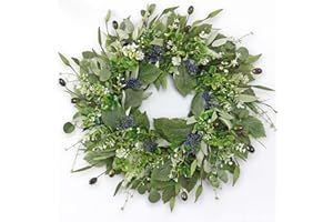 ASTNIC Spring Door Wreath for Front Door, 20.5 inch Green Artificial Wreaths with Eucalyptus Olive Boxwood Leaves, Lifelike D