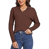 Woolicity Sweaters for Women Long Sleeve Knitted Collared Sweater Polo V Neck Casual Pullover Shirts Jumper Tops