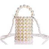 Abvokury YUSHINY Beaded Handbag for Women White Pearl Decoration Evening Bags with Detachable Chain Inner Bag Medium