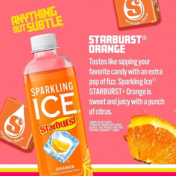 SPARKLING ICE STARBURST ORANGE, ZERO SUGAR FLAVORED SPARKLING WATER, WITH VITAMINS AND ANTIOXIDANTS, LOW CALORIE BEVERAGE, 17 FL OZ BOTTLES (PACK OF 12).