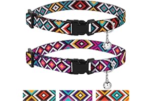 CollarDirect Aztec Cat Collar Breakaway Pack of 2 PCS Nylon Tribal Pattern Geometric Pet Kitten Collars for Cats (Ethnic Teal + Tribal Magenta)