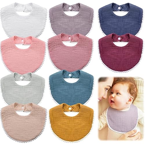 10 Pieces Muslin Baby Bibs Cotton Drool Teething Bibs Adjustable