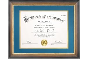 Yaetm 11x14 Diploma Frame with Mat for 8.5x11 Certificate, Document Frame with Navy Over Gold Acid-free Mats & Tempered Glass, Tabletop or Wall Mount, Single, Walnut/Blue