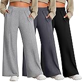 Sweetyweee 3 Pack Women's Plus Size Pants Wide Leg High Waist Casual Lounge Yoga Pants Baggy Stretchy Seams Joggers Trousers