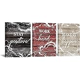 LevvArts Inspirational Wall Art Stay Positive Work Hard Make It Happen Sign Painting Decor Rustic Wood Background Picture Canvas Prints (Red)