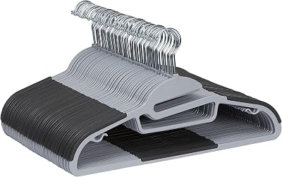 Amazon Basics Rubber Coated Plastic Hangers Grey Pack of 50