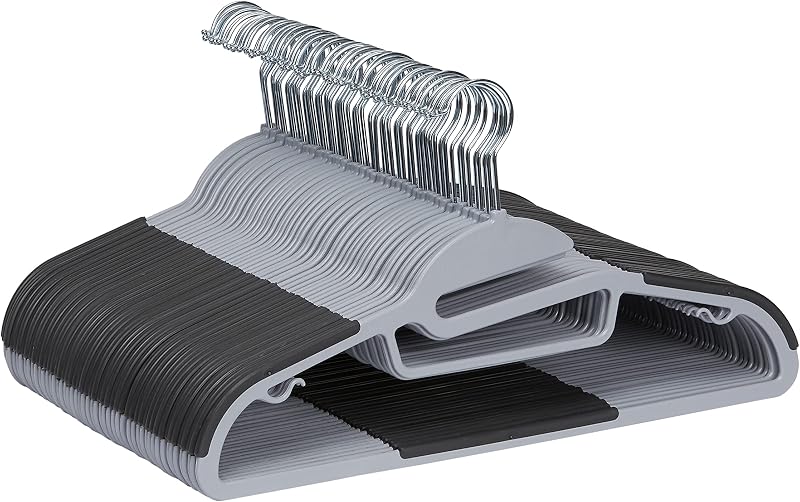 Amazon Basics Rubber Coated Plastic Hangers Grey Pack of 50