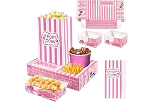 Rzoklot Pink Movie Night Party Supplies: 24 Snack Boxes, 12 Food Trays, 12 Popcorn Bags – Cute Disposable Snack Holders for G