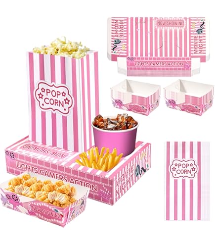 48-Piece Movie Night Party Supplies - 24 Snack Boxes & 24 Food Trays, Disposable Paper Holders For Family Gatherings