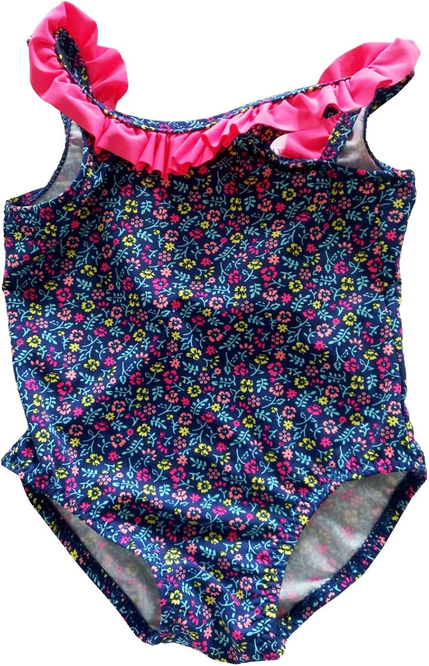 Infant Baby Girls Swimwear One Piece Floral Swimsuit Navy