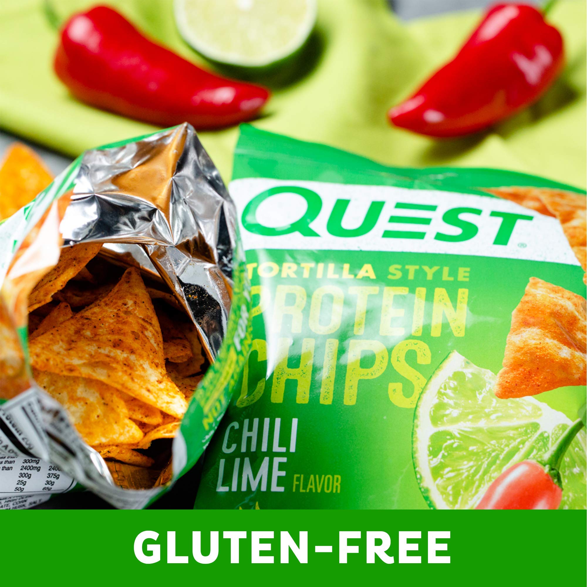 Quest Nutrition Chili Lime Tortilla Style Protein Chips, 20g Protein, 3g Net Carbs, Low Carb, Gluten Free, 1.1 oz (Pack of 12)