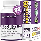Nutrawave 50 BILLION Probiotics Women & Men, 15 Strains Active Culture. Relieves Bloating and Constipation, Improved Digestio