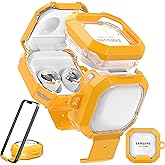 RFUNGUANGO [Upgraded Version, high Transparency, Stand Protective Cover, Lock Design] Suitable for Samsung Galaxy Buds 2 Pro/Buds Pro/Buds Live/Buds 2 Protective case/Galaxy Buds FE (2023), Yellow