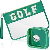 BuyCard 2 Pcs Golf Gifts Cosmetic Makeup Bag with Chenille Letter Patch, Clear Pouch PVC Organizer Purse, Waterproof Travel Bag, Portable Toiletry Storage Bag for Her Girls Friends Women