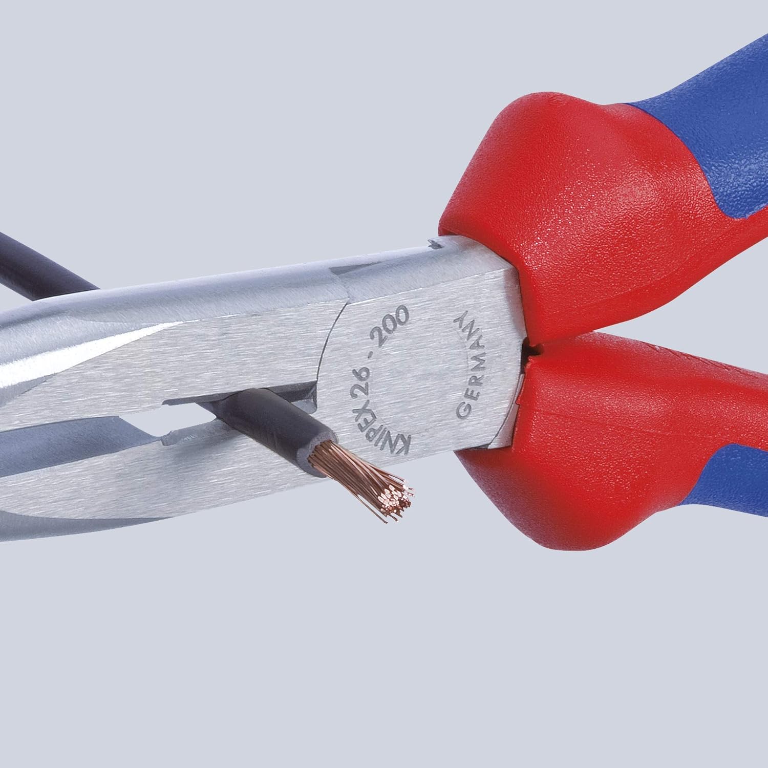 KNIPEX Tools - Long Nose Pliers With Cutter, Multi-Component (2612200), Multi-Colour, 8 inches - Needle Nose Pliers - 