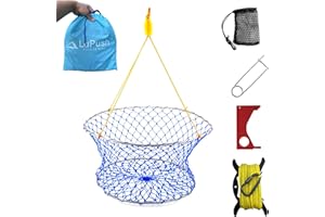 LUPUSH Crab Ring Trap Kit – Stainless Steel Crab Net with 100ft Rope, Bait Bag, Clip & Ruler – 24” Two-Ring Crab Trap for Dock & Pier Crabbing – Complete Recreational Crabbing Gear