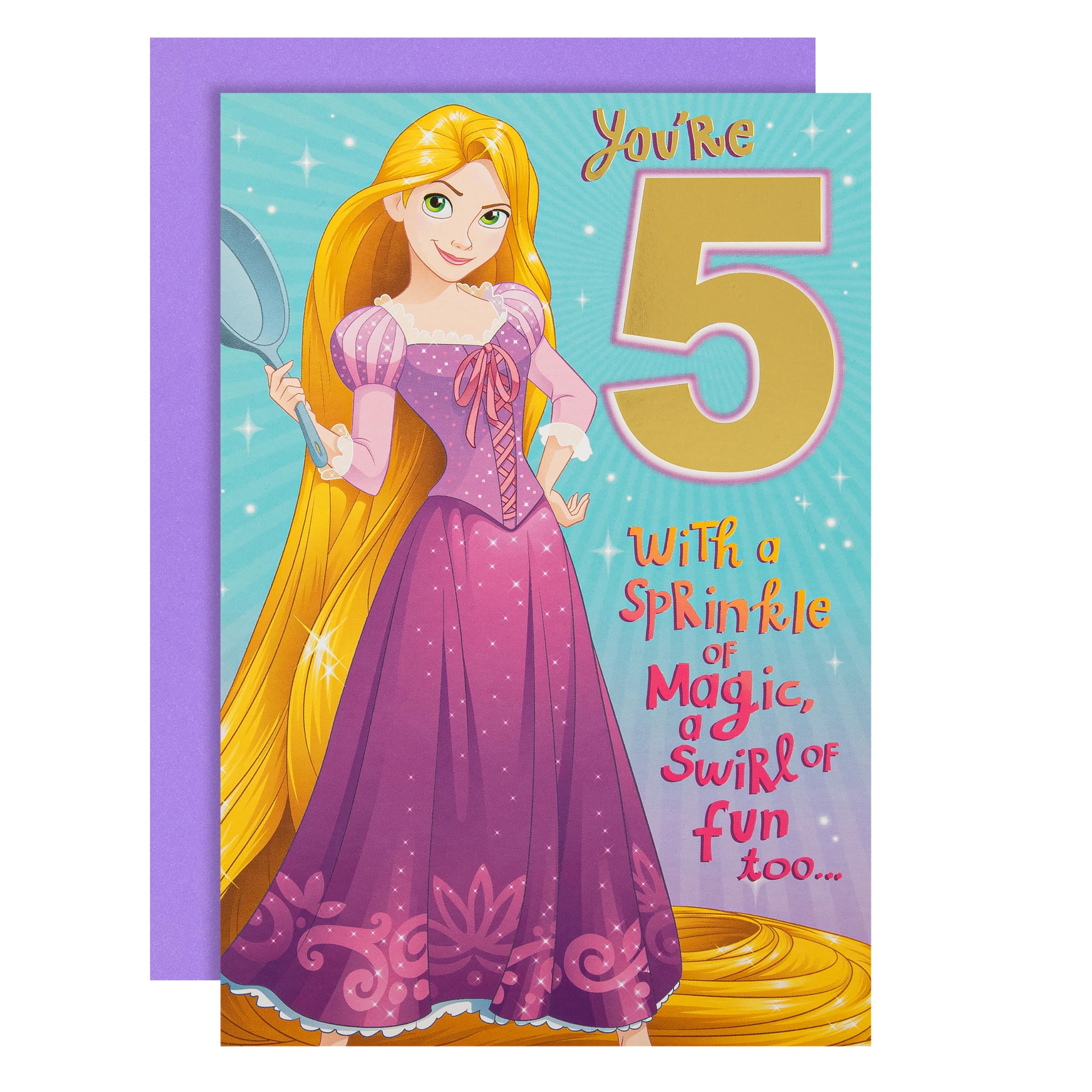 Hallmark 5th Birthday Card, Disney Tangled, Rapunzel, Blue, Purple