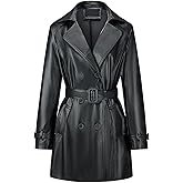 Bellivera Women Trench Coat Long Loose Jacket Faux PU Leather Oversize Classic Lapel Overcoat with Belt