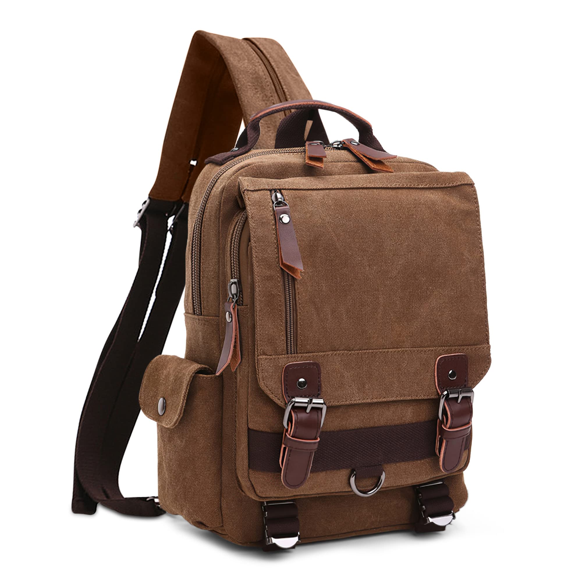 DORRISO Men Backpack Fashion Rucksack Messenger Bags Canvas Shoulder Bag College Bag Schoolbag Bookbag for Work Travel Hiking Casual Daily Daypacks Brown