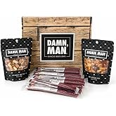 Beef Jerky Gift Basket for Men with Nuts, 12pc Meat Snack Food Variety Box, Unique Food Gift Idea for Birthday, for Husband, Family, Care Package for Guys, Adults, Fathers Day Gift