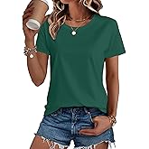 SMENG Women's Cotton Crewneck T-Shirts Short Sleeve Basic Solid Color Tee Classic-Fit Shirt Breathable Comfy Summer Top