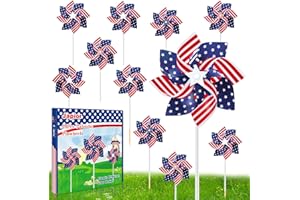 JAPIOR 8.5 Inch Patriotic Pinwheels 24Pcs 4th of July Pinwheels American Flag Red White and Blue Pinwheels Bulk for Kids 4th of July Decorations Independence Day Garden Windmill Party Favors for Yard Outside