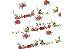 SMARSTICKER Christmas Place Cards 100pcs Die Cut Xmas Poinsetta Flower Table Setting Card Blank Holiday Seating Name Folded Paper Tent Label for Wedding Tables Placement Party Decorations