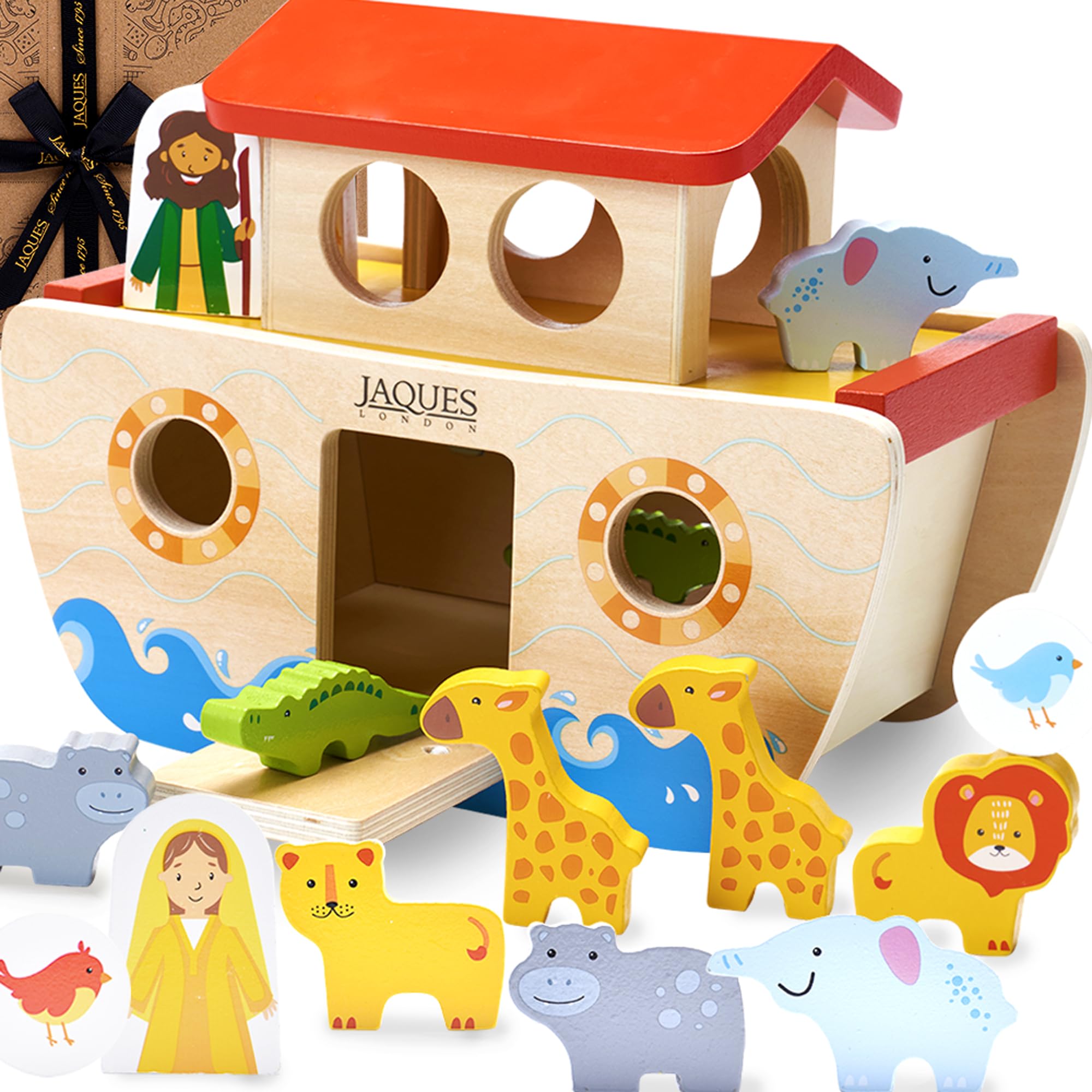 Jaques of London Wooden Noahs Ark Shape Sorter | Baby Toy Christening Gifts for Boys and Girls | Wooden Toys for 1 Year Olds + |1st Birthday Gifts | Since 1795