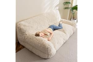 HIGOGOGO Giant Human Dog Sofa Bed, Big Comfy Floor Sofa Couch for Pet Families with Foam Chunk Supportive Mat, Fluffy Faux Fur Orthopedic Dog Bed for Human, XXXL Size, Beige