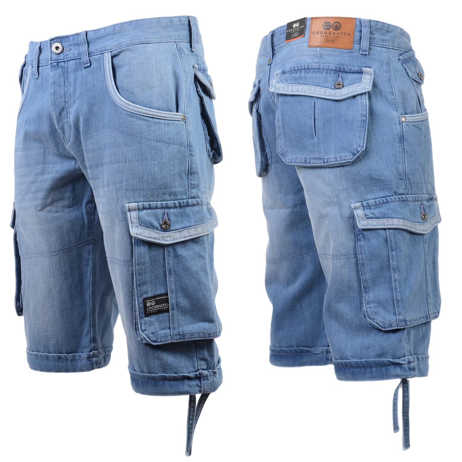 mens crosshatch denim cargo shorts
