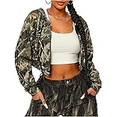 SOLY HUX Women's Camo Hoodies Y2k Zip Up Drawstring Long Sleeve Cropped Hooded Sweatshirt Jacket Vintage Streetwear