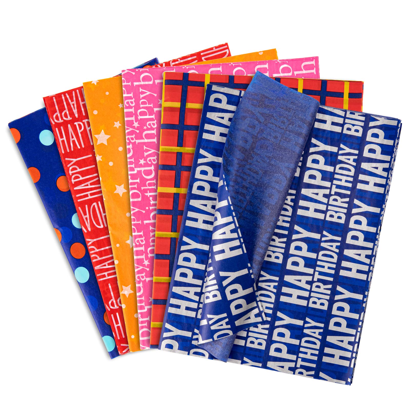 Whaline 120Pcs Happy Birthday Gift Tissue Paper 6Styles Wrapping Paper Gift Wrap Decorative Paper Colorful Craft Paper for Gift Arts Birthday Party Favor (13.7X 19.7inch)