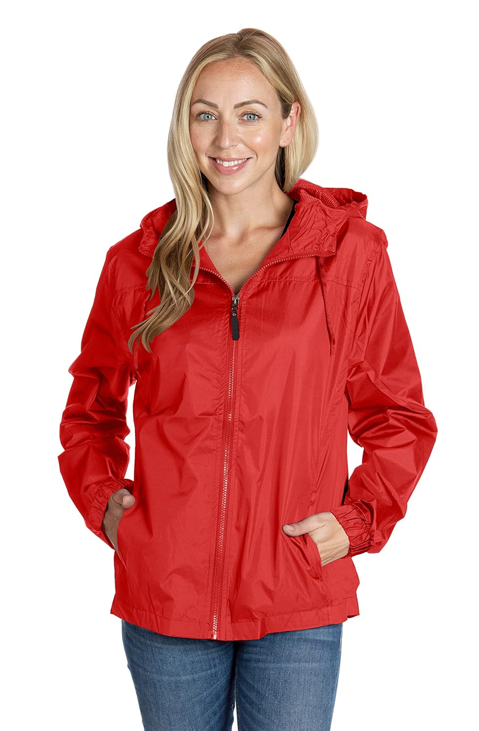 Buy Ladies Hooded Wind Resistant/Water Repellent Red Windbreaker Jacket