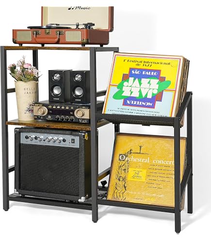 Meuble Platine Vinyles 3 Niveaux - Support Métal Pour 280 Albums - Rangement Salon Noir