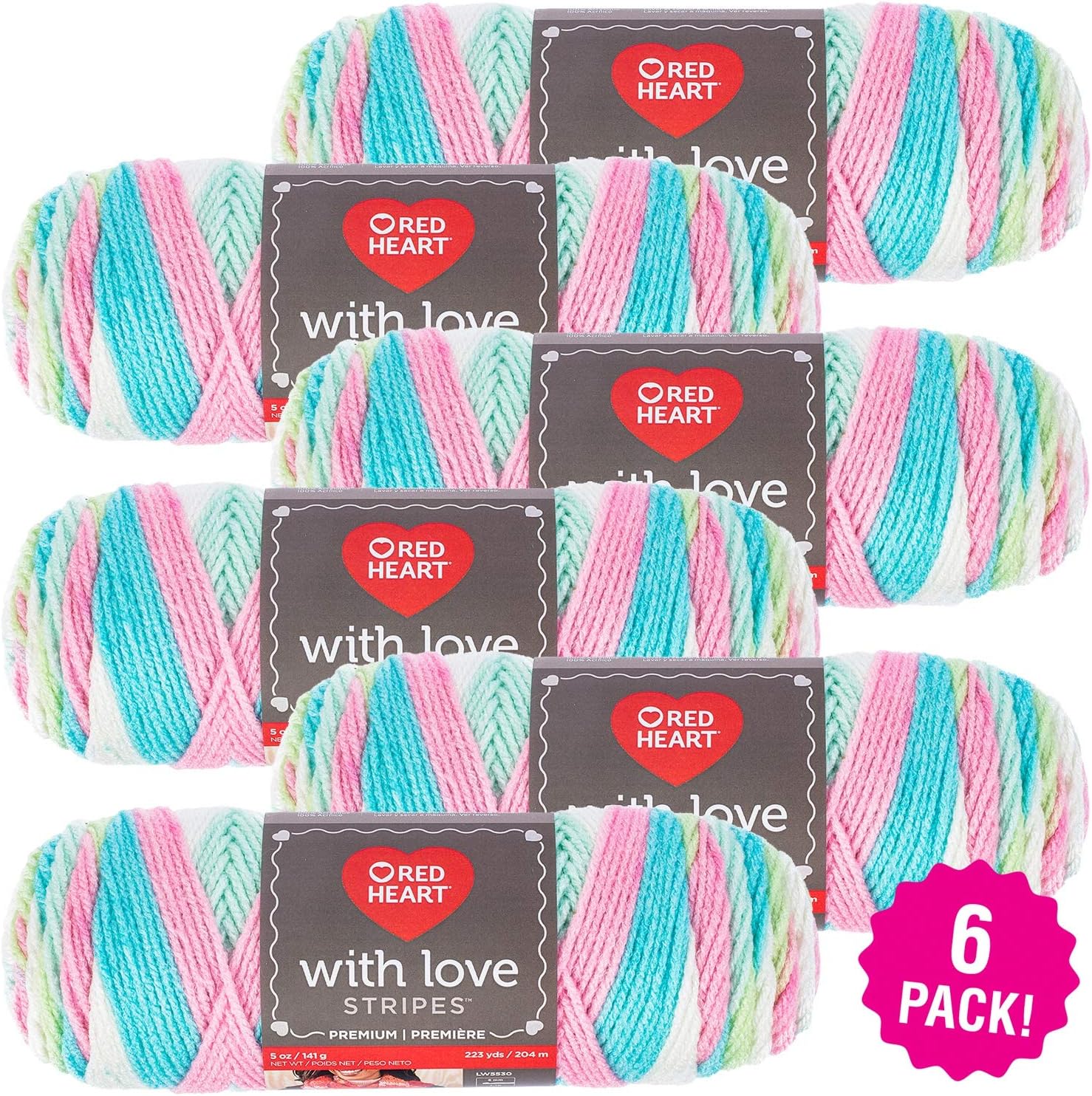 Red Heart 99198 Love Yarn6/PkCandy, 6/Pk, Candy Stripe 6 Pack
