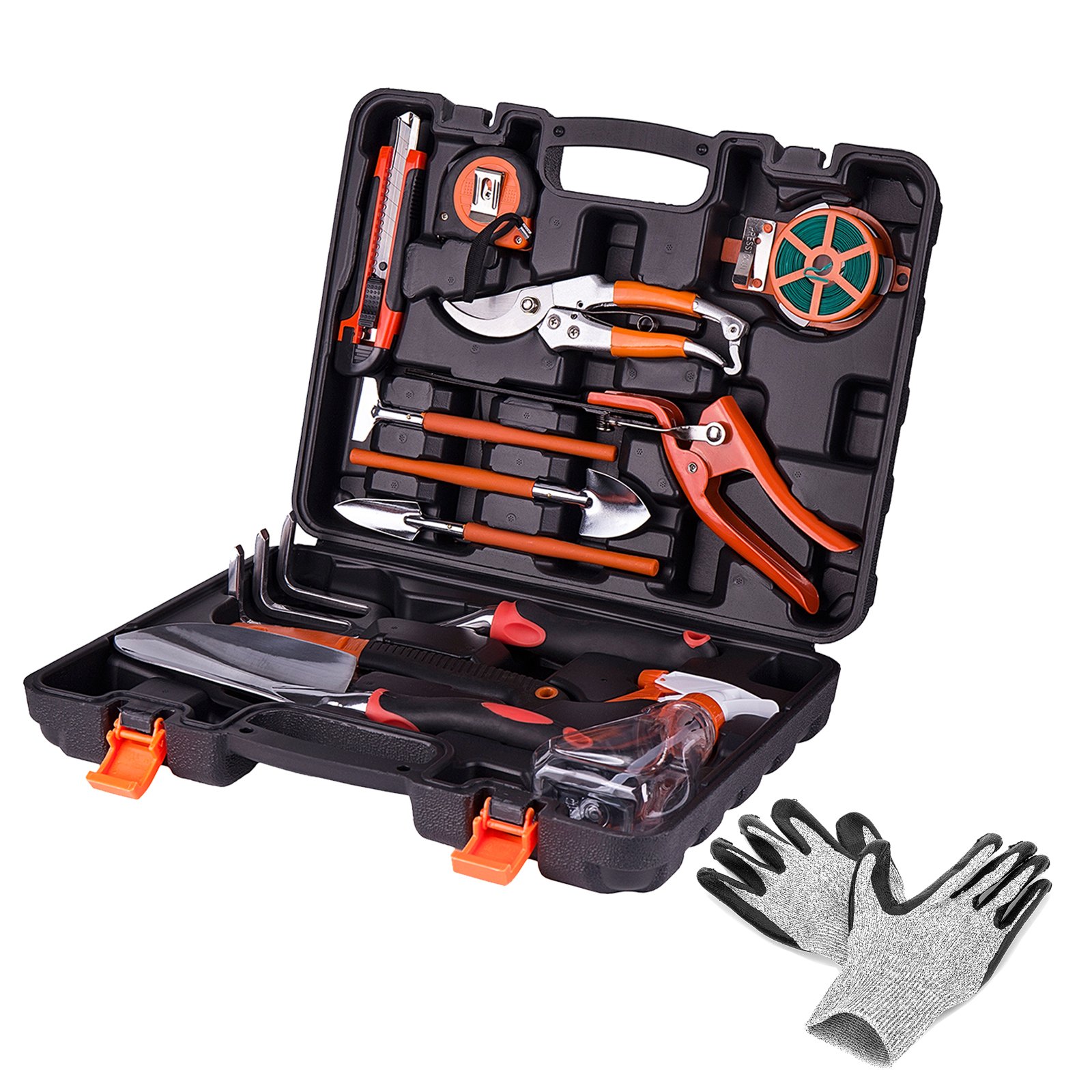 KORAM 13-Pieces Garden Tools Kit Plant Care Tool Home Improvement Tool Sets with Carrying Case Include Secateurs, Trowel Pruners, Pruning Saw, Rakes