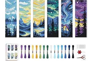 ACRNIGHEET 6PCS Cross Stitch Bookmark Kit for Adult Beginners Landscape Cross Stitch Kits DIY Crossstitch Kits Adult Stamped Bookmark Embroidery Bookmarks Kit with Instructions 8''x2.4'' 11CT