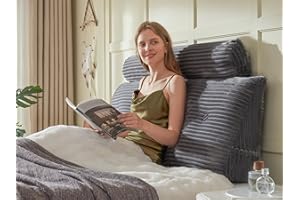 AmyWtb Headboard Wedge Pillow + A Long Neck Roll Pillow Body Pillow，Large Headboard Pillow with Removable Cover (Gray, Queen：59x8x20 inches)