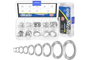 Glarks 160pcs M3/4/5/6/8/10/12/14/16 Double Side Lock Washer, 304 Stainless Steel Vibration Proof Lock Washers, Wedge Locking