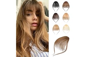 Cephermer Clip in Bangs - 100% Human Hair Wispy Bangs Hair Clip Fake Bangs Fringe with Temples Hairpieces Air Bangs for Women Light Brown